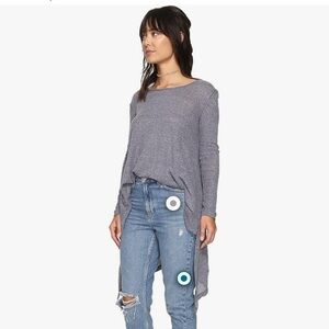 We the free gray long sleeve tee thermal handkerchief raw hem lightweight